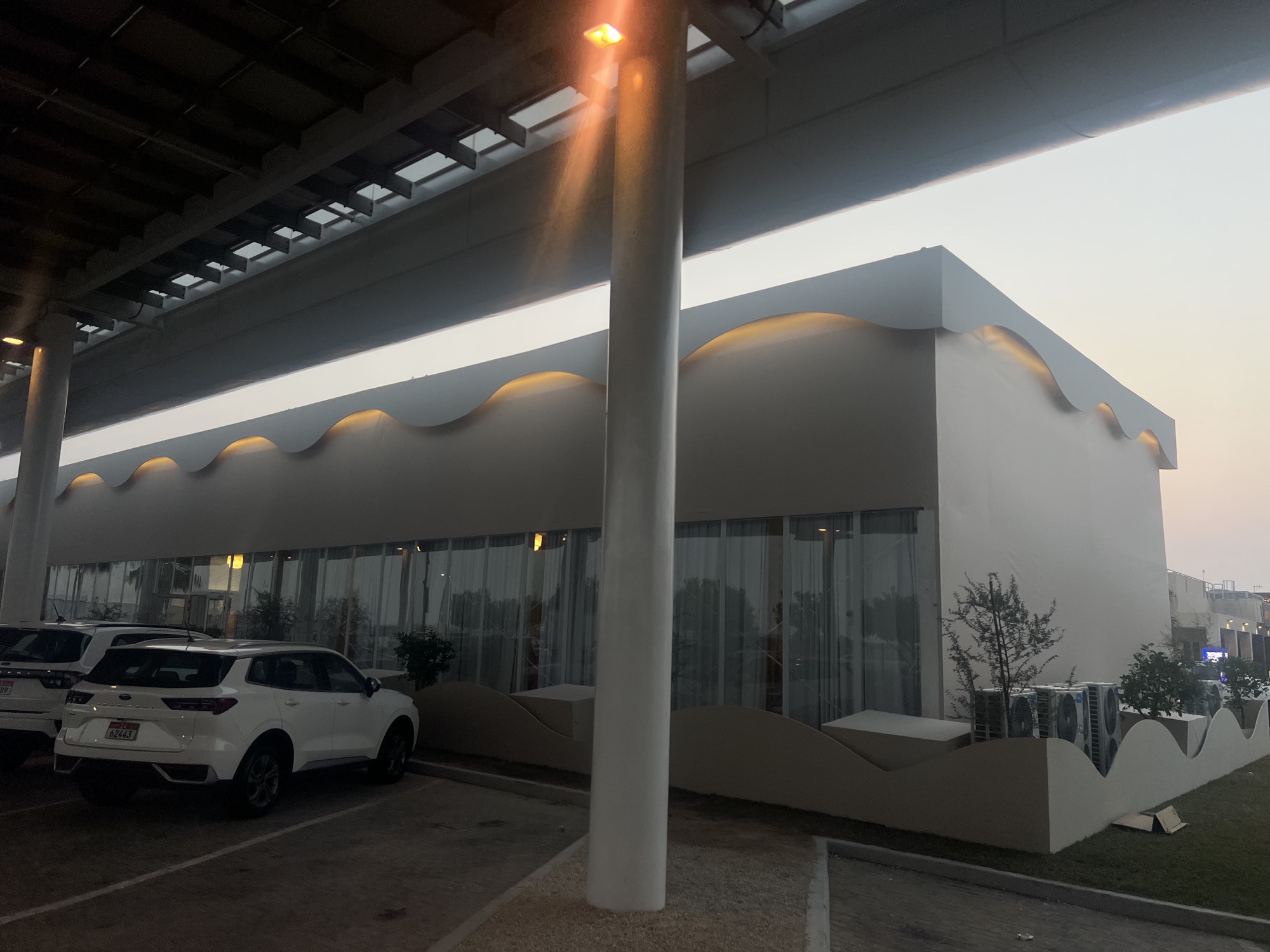 VVIP Royal Tent, Formula 1 2025. A second view of the illuminated facade.
