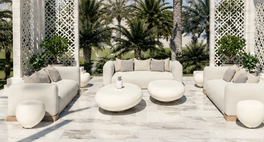 An outdoor majlis shown in a design visualisation