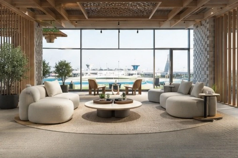 A race weekend lounge shown in a design visualisation